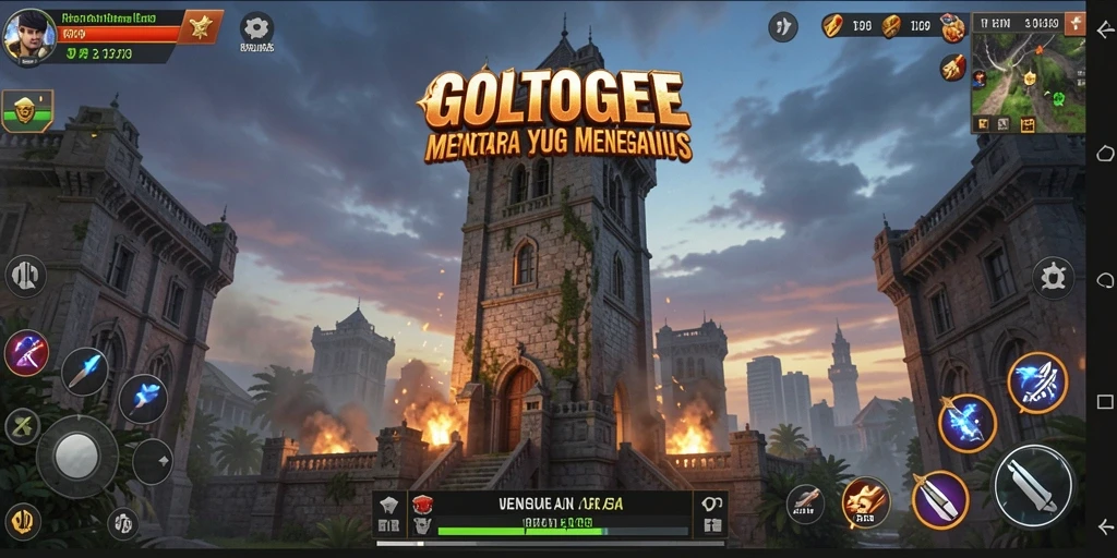 Tangkapan layar menunjukkan aksi gameplay menegangkan GOLTOGEL dengan menara yang strategis.