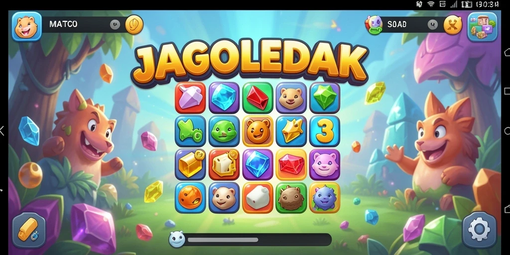Tangkapan layar JAGOLEDAK menampilkan gameplay Match-3 yang seru.