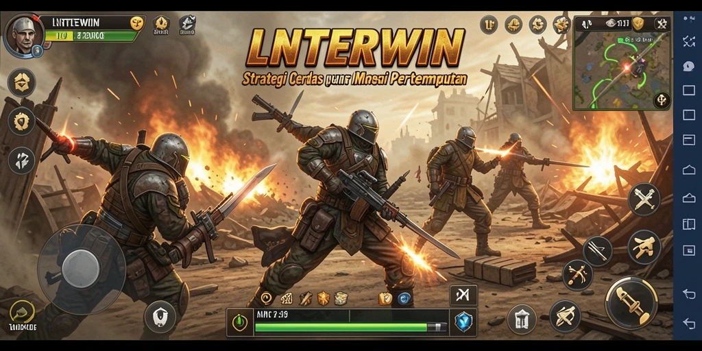 Tampilan gameplay LNTERWIN dengan strategi pertempuran yang mendebarkan.
