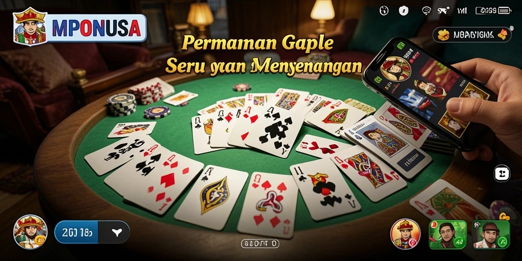 Screenshot dari gameplay MPONUSA menampilkan suasana permainan Gaple yang seru.