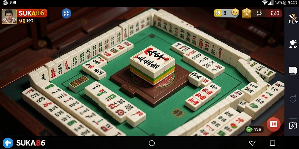 Tampilan layar permainan <strong>SUKA86</strong> yang menarik dengan banyak ubin Mahjong.
